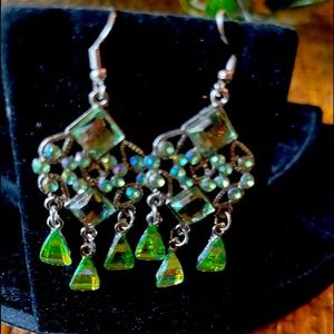 New Avon Lime Green CZ  Vintage Chandelier Ear
